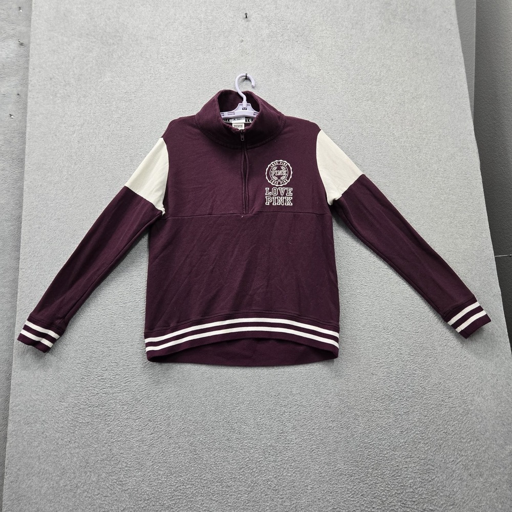PINK Victoria's Secret Women Sweatshirt S/P Purple Embroidered Colorblock